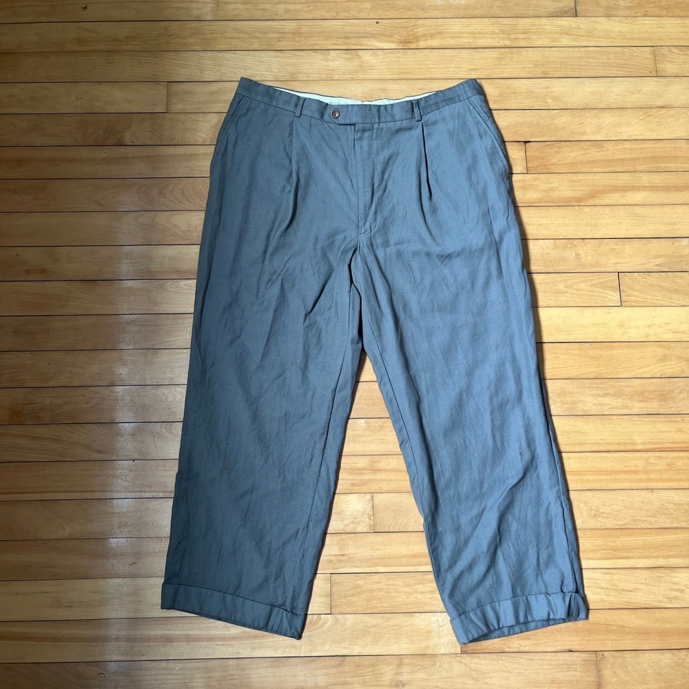 Armani Collezioni Mens Pleated Trousers Grey Blue Cuffed Dress Pants IT 46 US 33